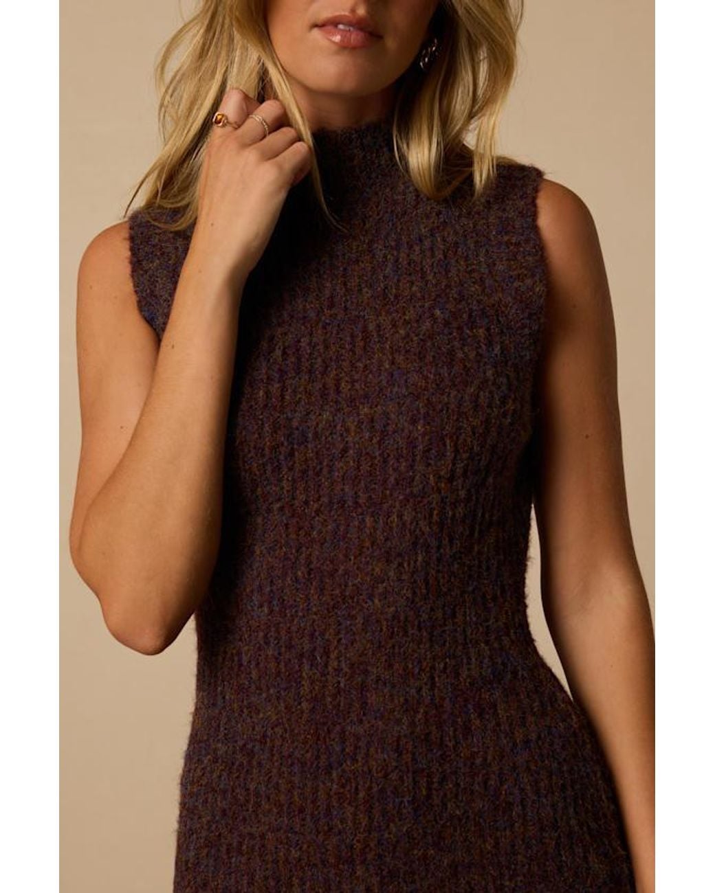 Lulus Brown Cortez Multi Sleeveless Sweater Dress