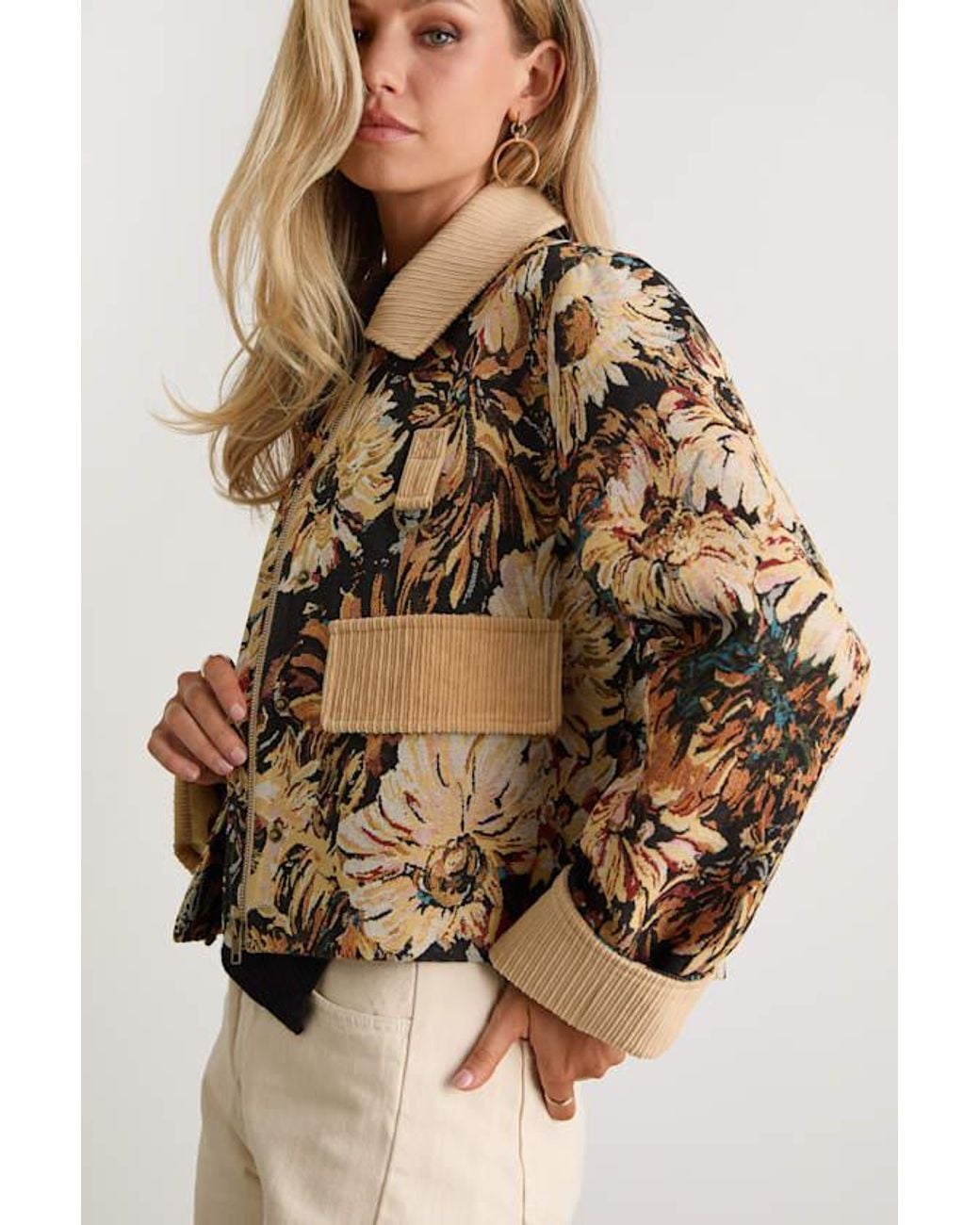 Lulus Brown Morrina And Floral Jacquard Barn Jacket