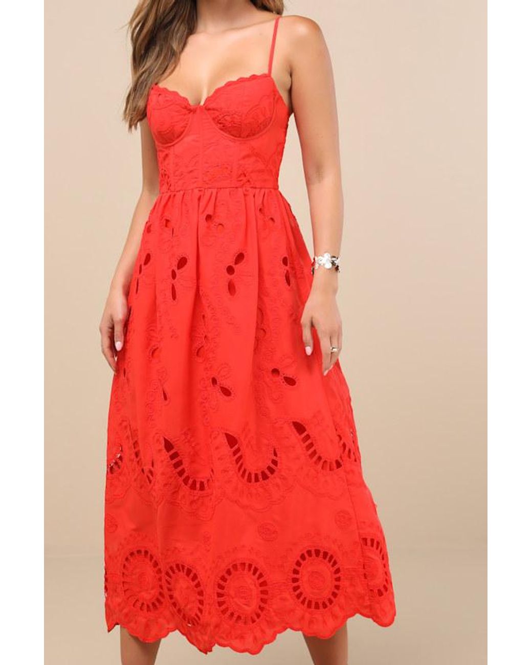 Lulus Jenora Bright Embroidered Bustier Midi Dress
