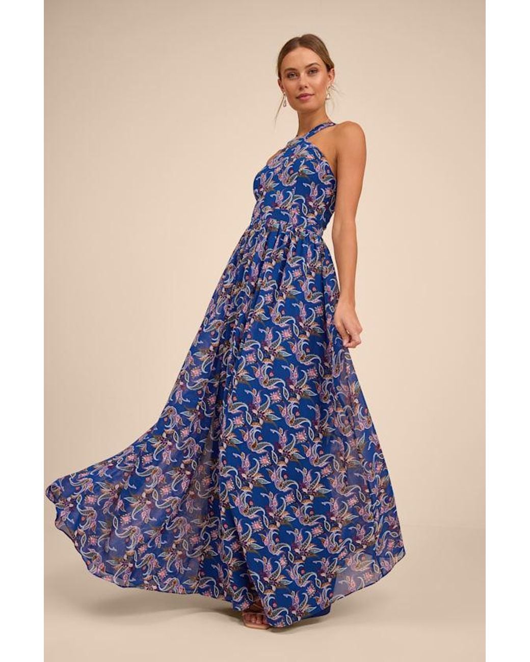 Lulus Blue Lilja Floral Print Maxi Dress