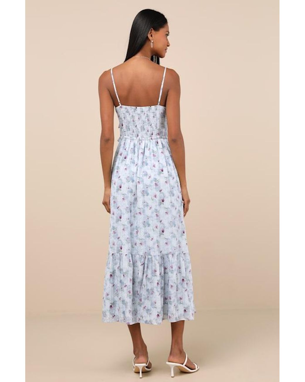 Lulus Blue Sandi Floral Tie-Front Midi Dress