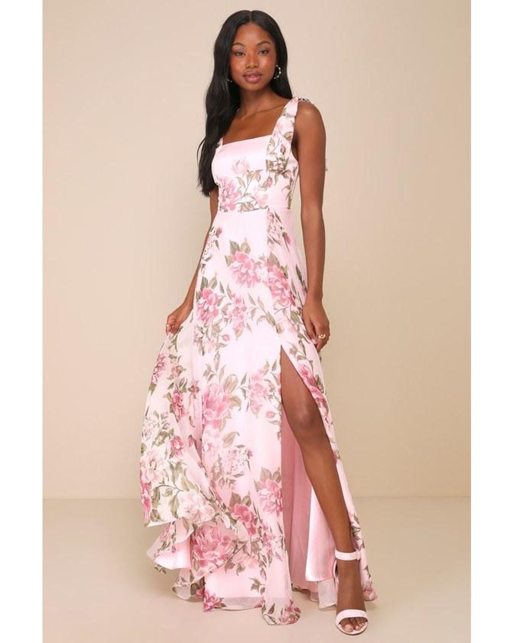 Lulus Love Me Forever Floral Square Neck Maxi Dress in Pink | Lyst UK