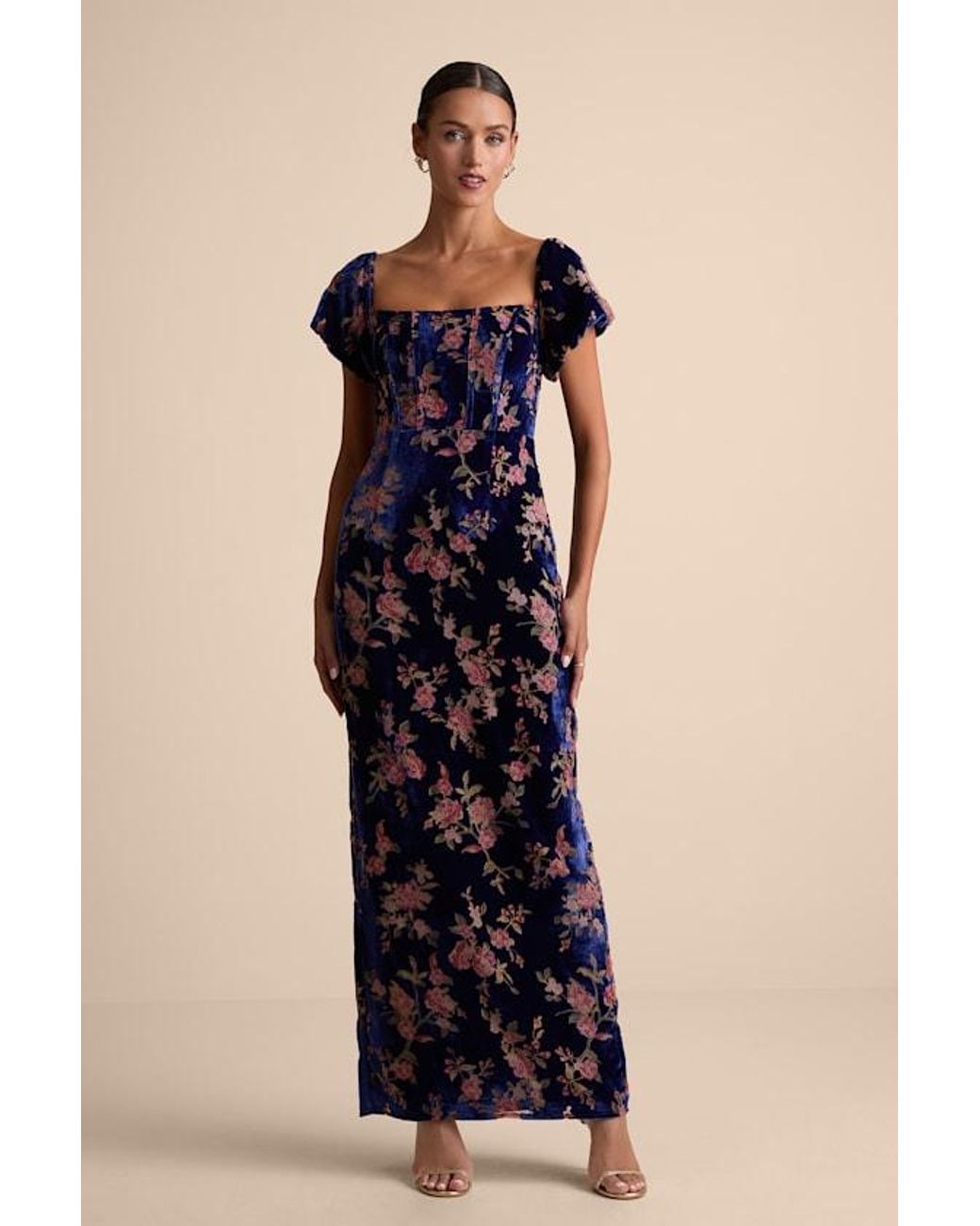 Lulus Blue Confidently Impressive Velvet Off-The-Shoulder Maxi Dress