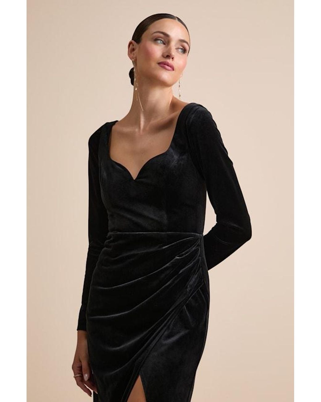 Lulus Black Forever Sensational Velvet Long Sleeve Maxi Dress