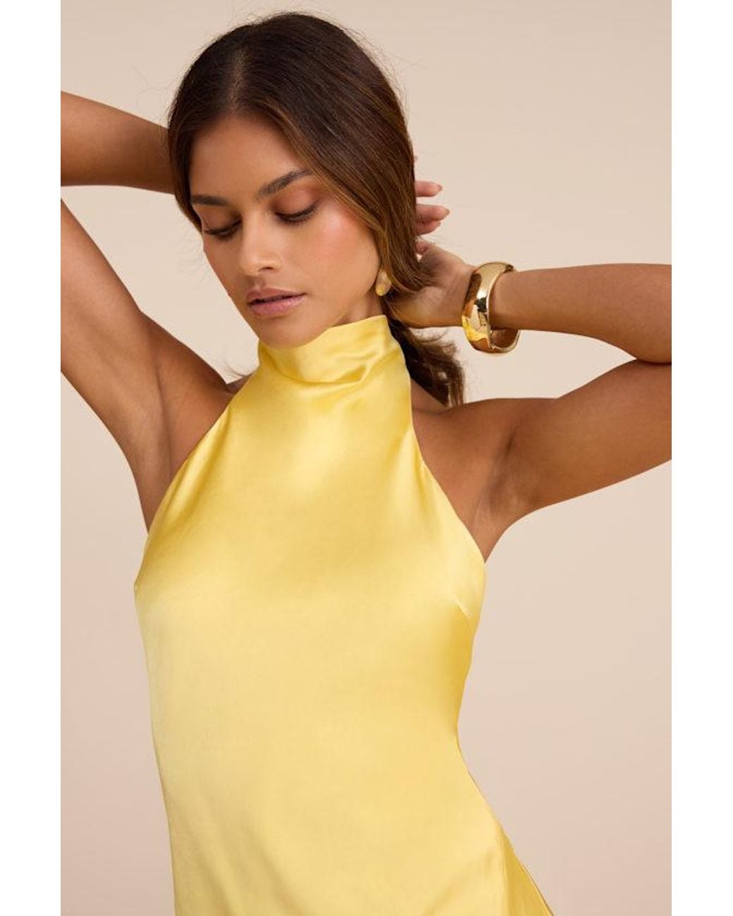 Lulus Yellow Exceptional Status Halter Backless Slip Midi Dress