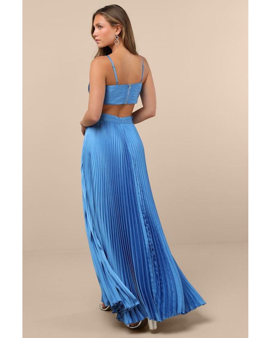 Lulus Blue Got The Glam Pleated Cutout Maxi Dress