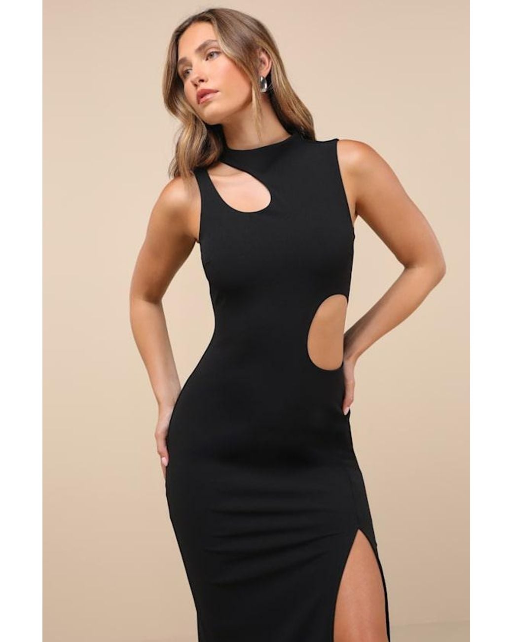 Lulus Black Sindra Cutout Column Maxi Dress