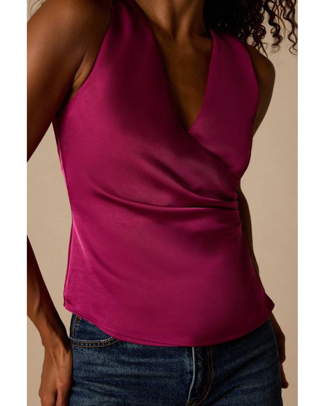 Lulus Red Nevaeh Satin Surplice Tank Top