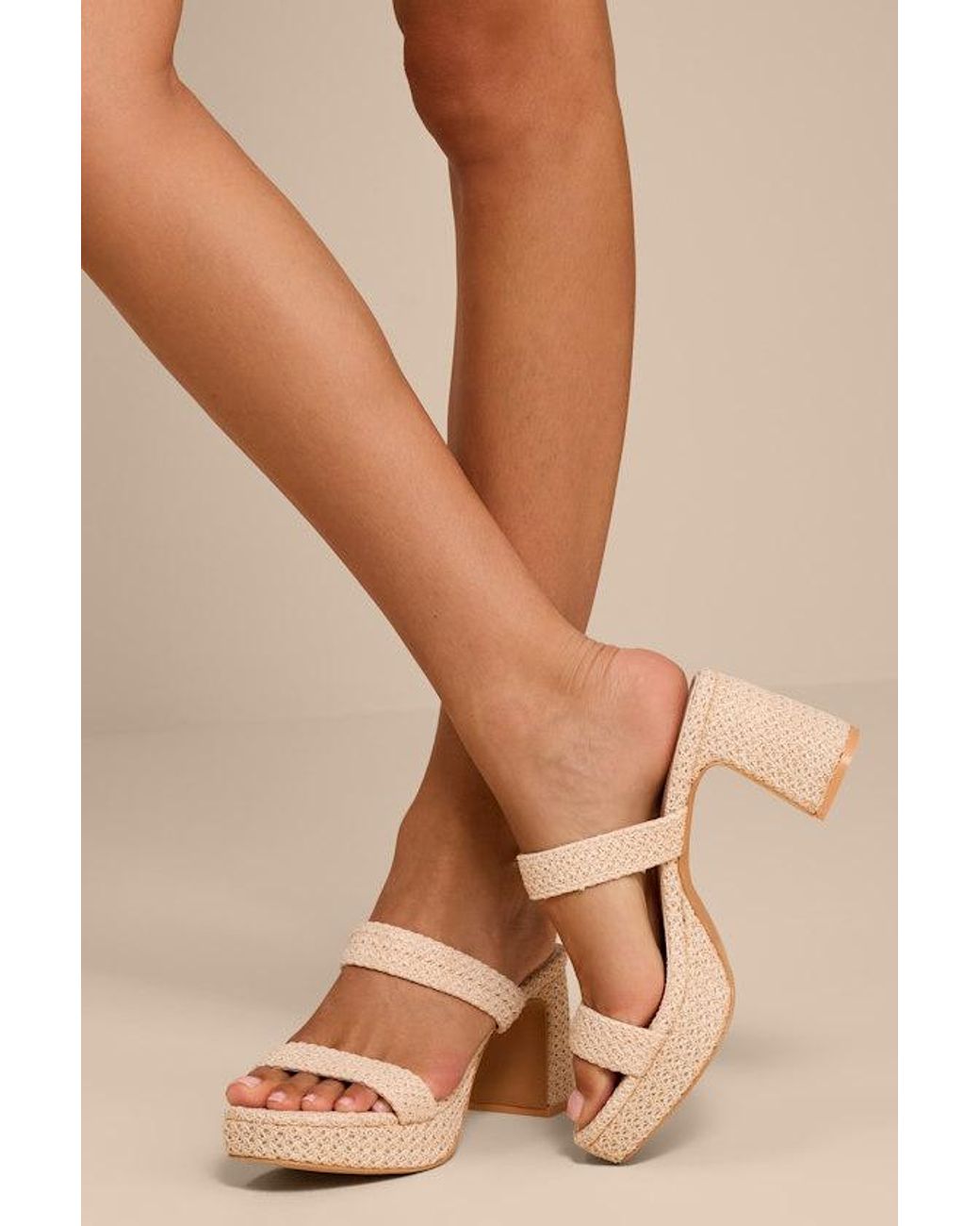 Matisse Echo Natural Raffia Platform High Heel Slide Sandals