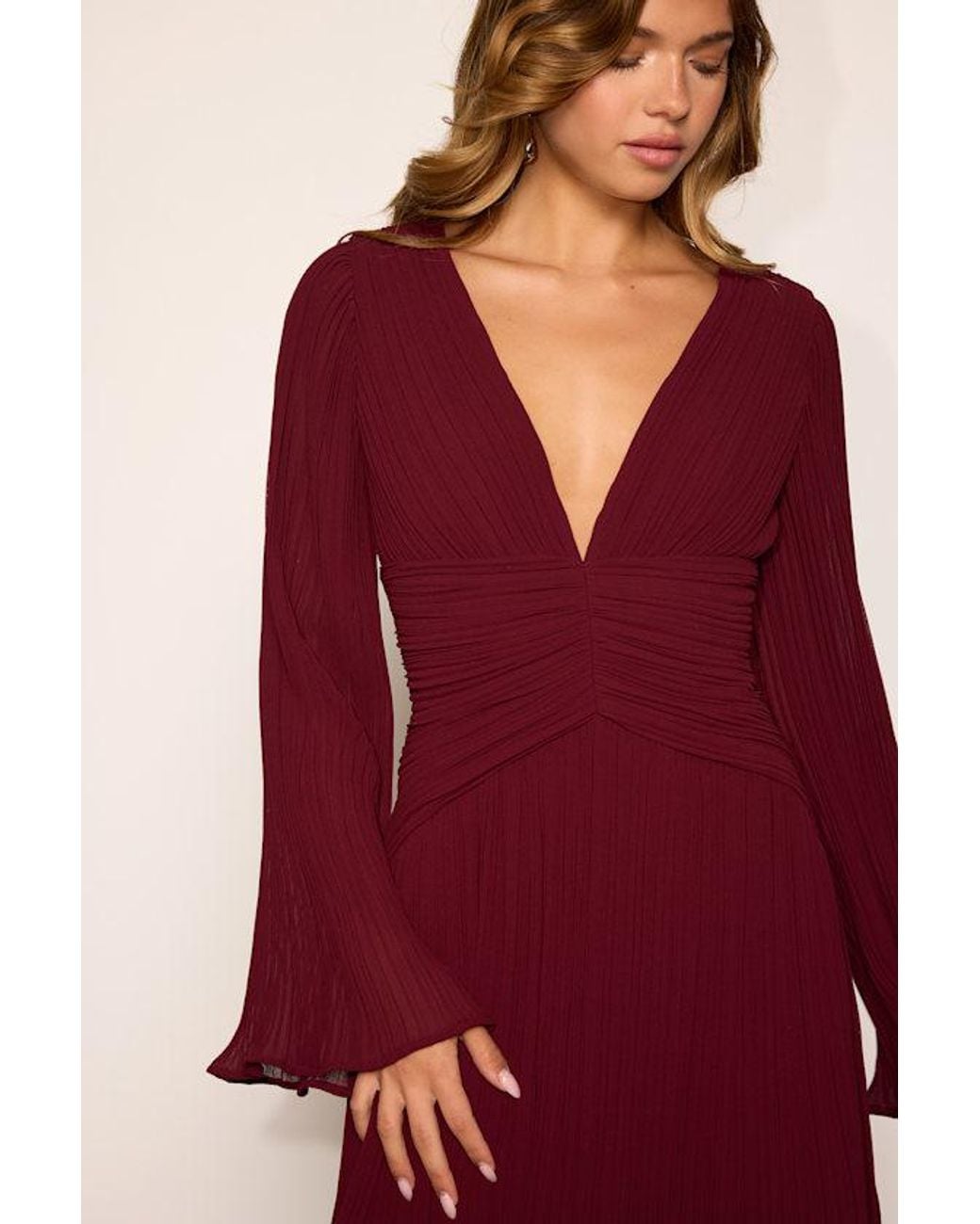 Lulus Red Rhea Pleated Long Sleeve Mini Dress