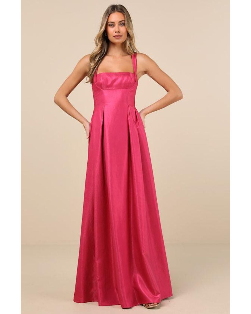 Lulus Red Immaculate Aura Shiny Taffeta Maxi Dress With Pockets