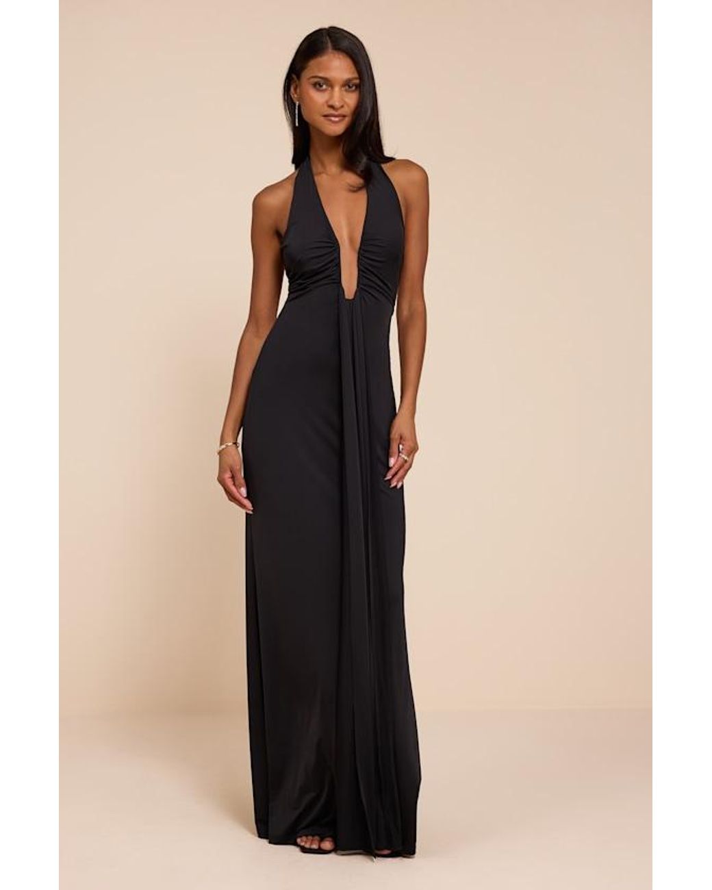 Lulus Black Dorena Jersey Knit Halter Sash Maxi Dress