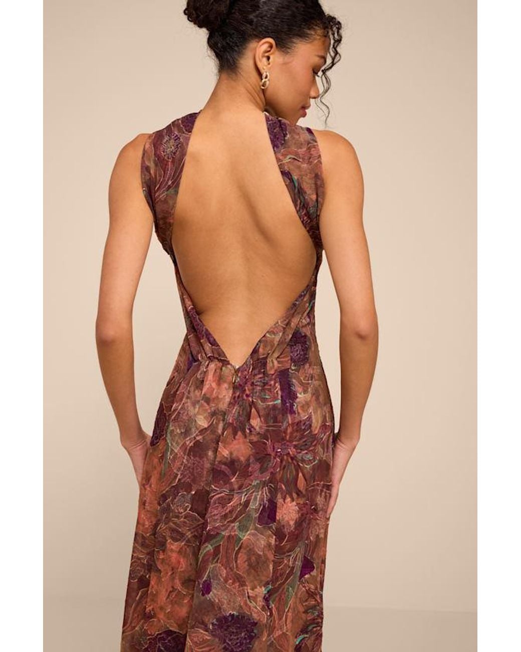 Lulus Natural Aviva Multi Jacquard Backless Scarf Midi Dress