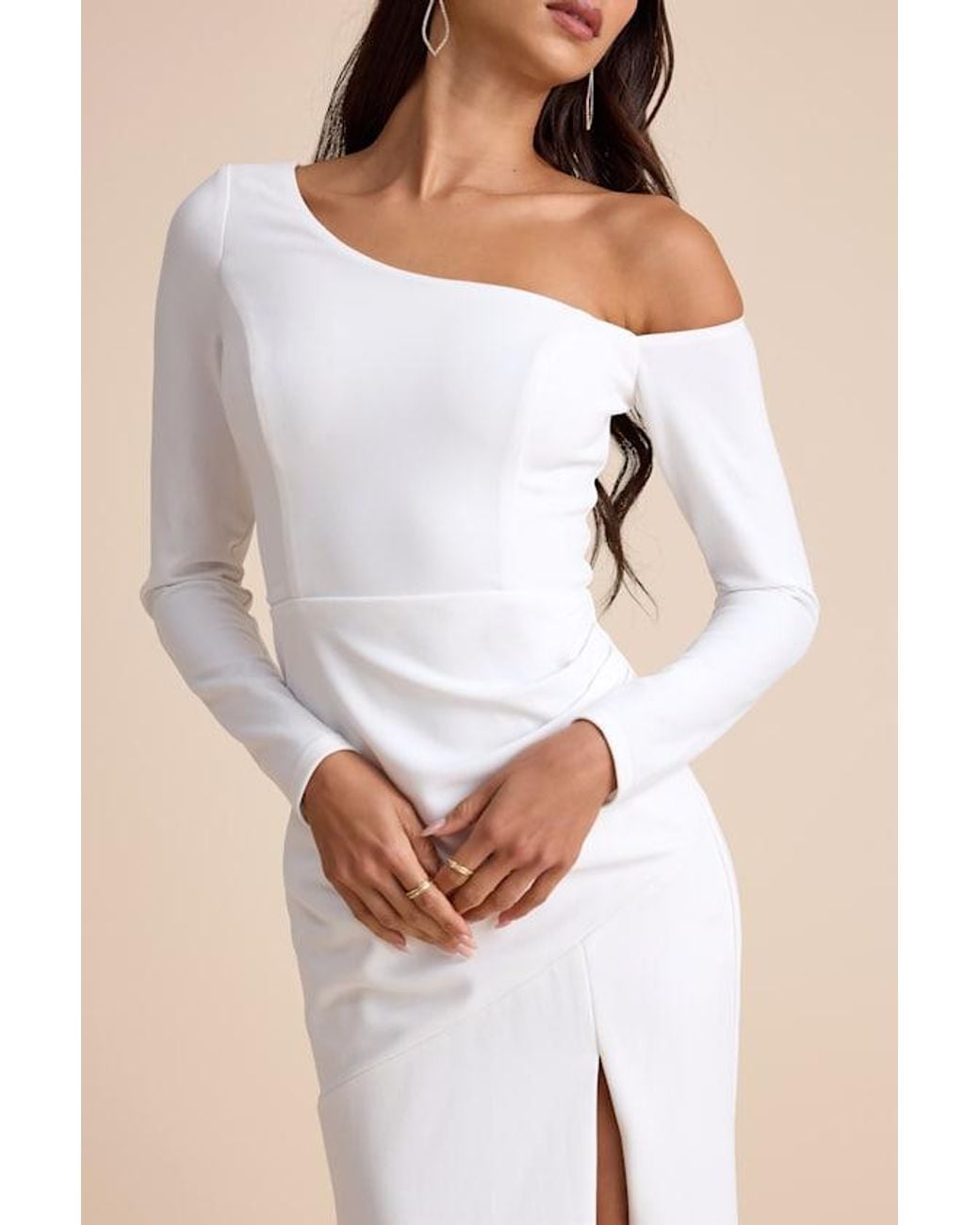 Lulus Natural Elegant Sensation Asymmetrical Pleated Maxi Dress