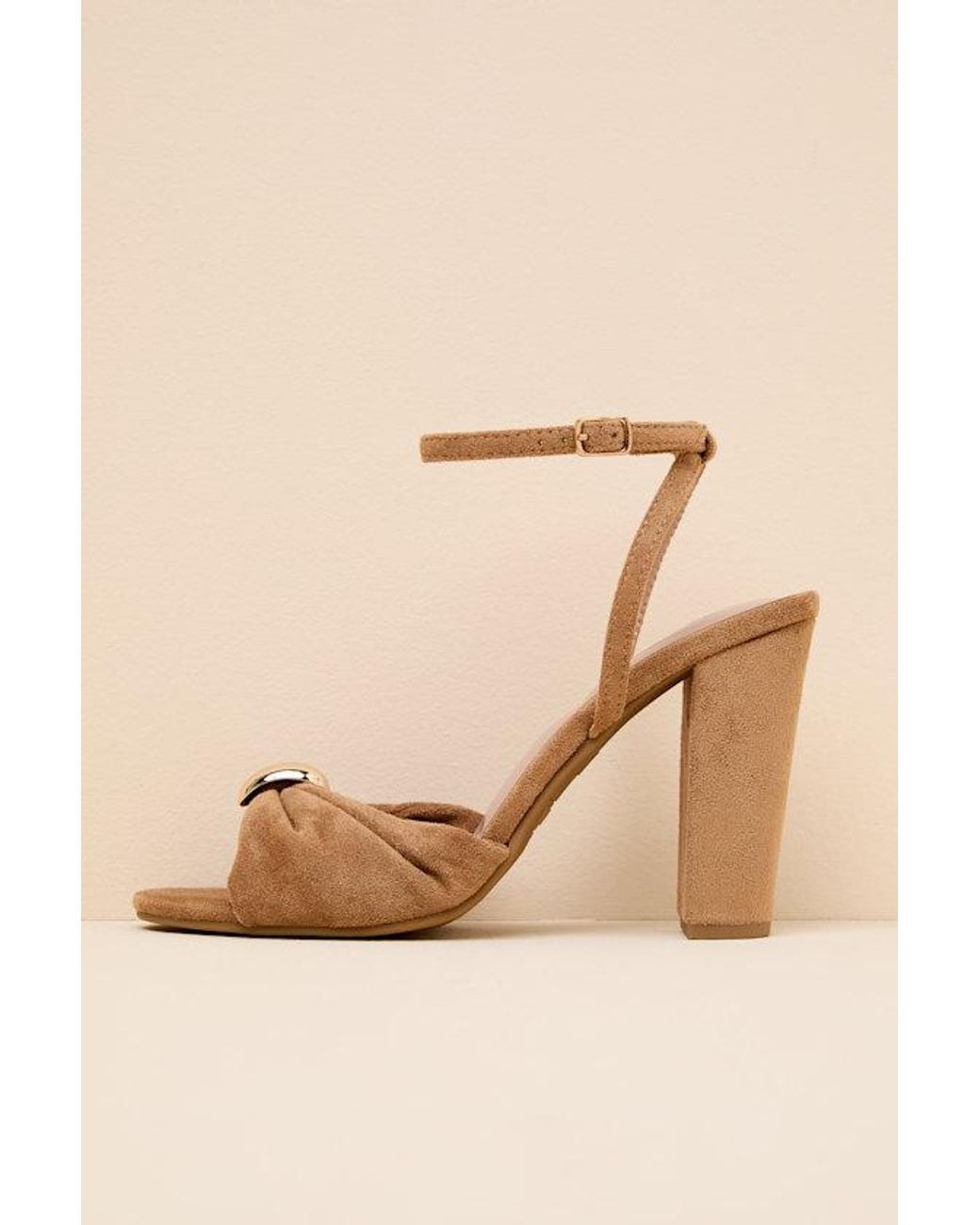 Lulus Natural Amarina Camel Suede Ankle Strap High Heel Sandals