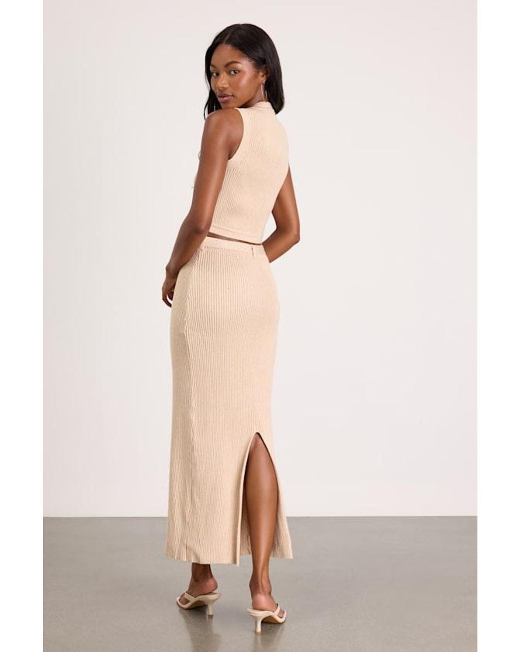 Lulus White Mariah Cream Ribbed Two-Piece Sweater Midi Dress
