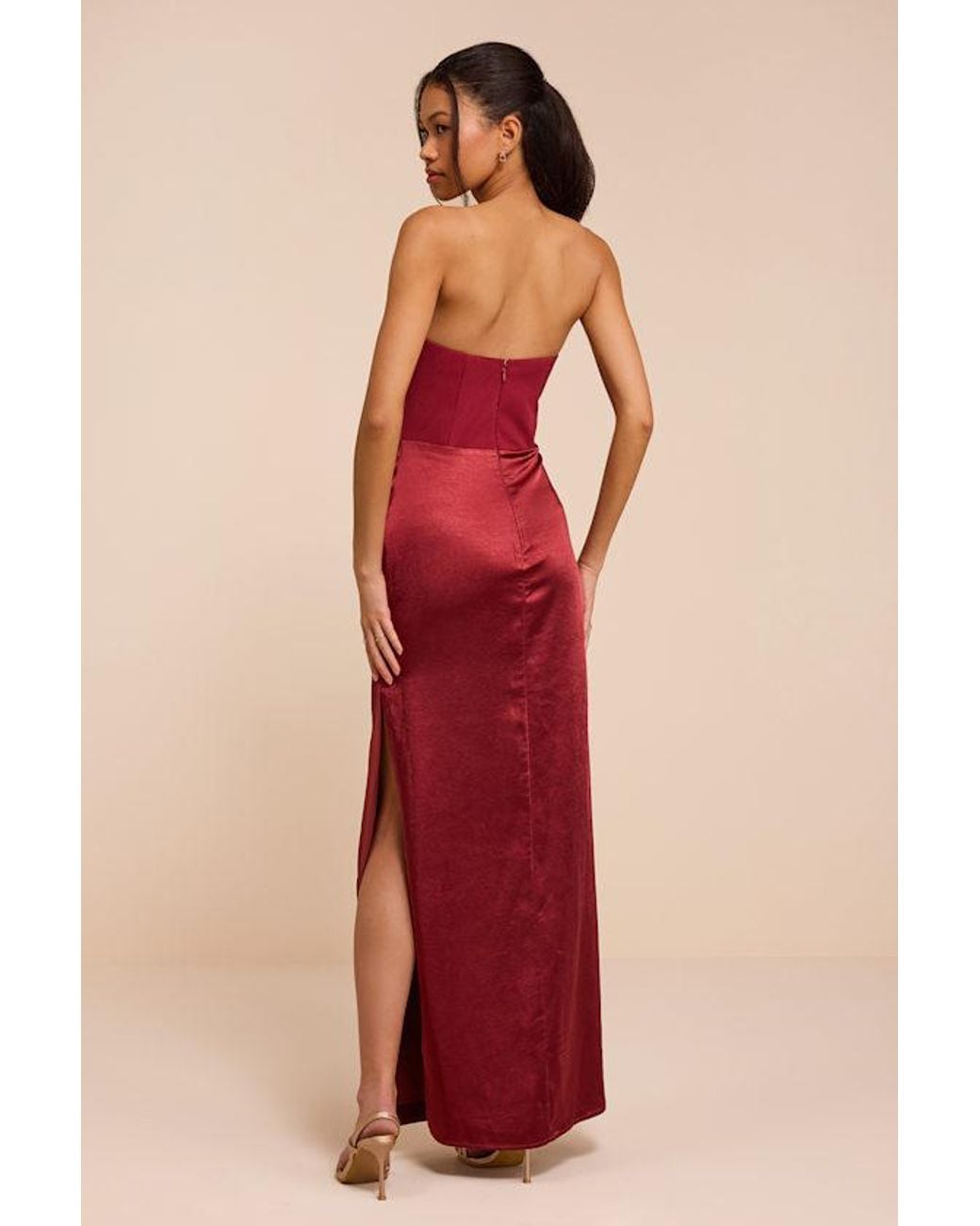 Lulus Red Mella Mixed Media Strapless Maxi Dress