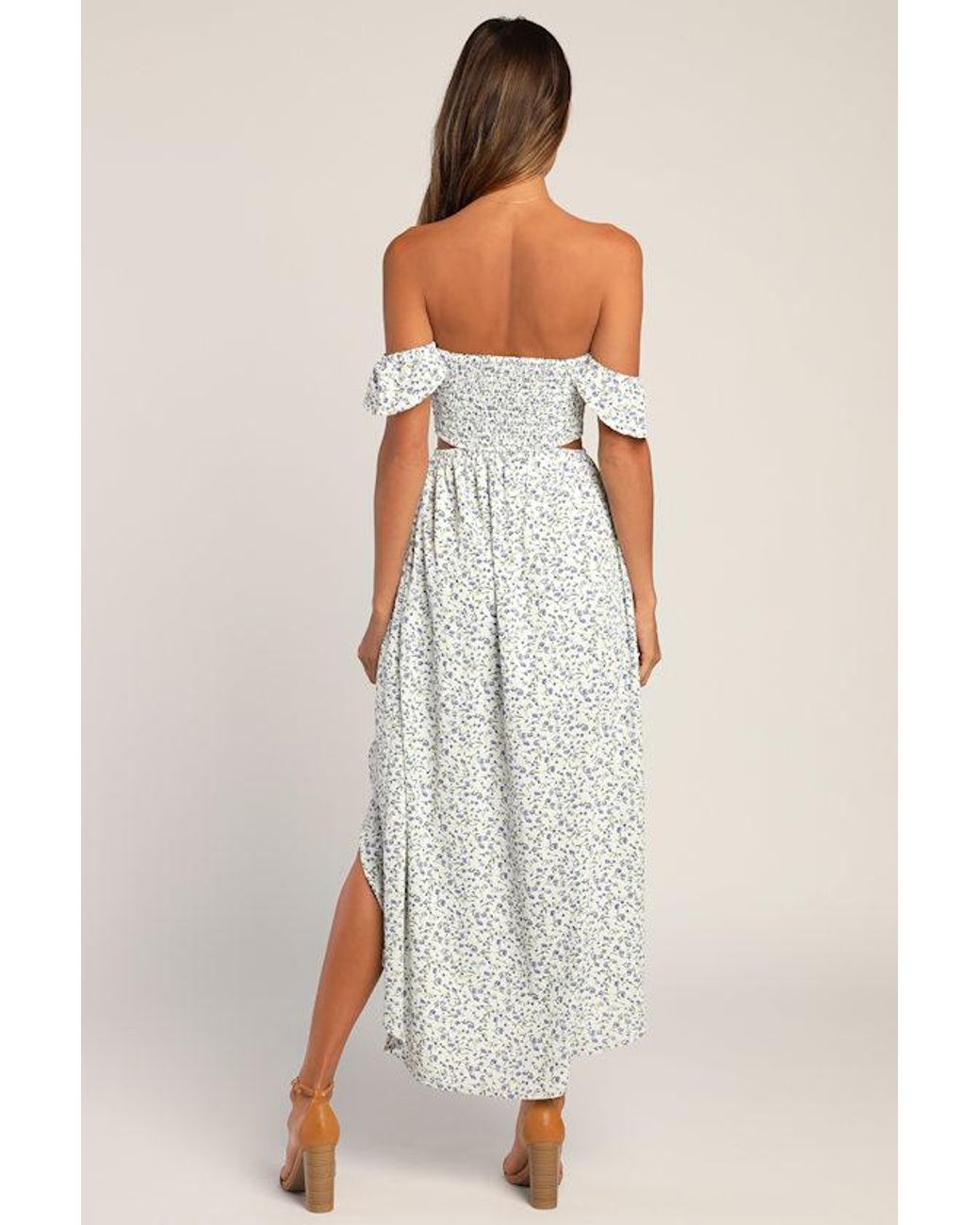 Lulus White Easy On The Eyes Floral Print Off-The-Shoulder Maxi Dress