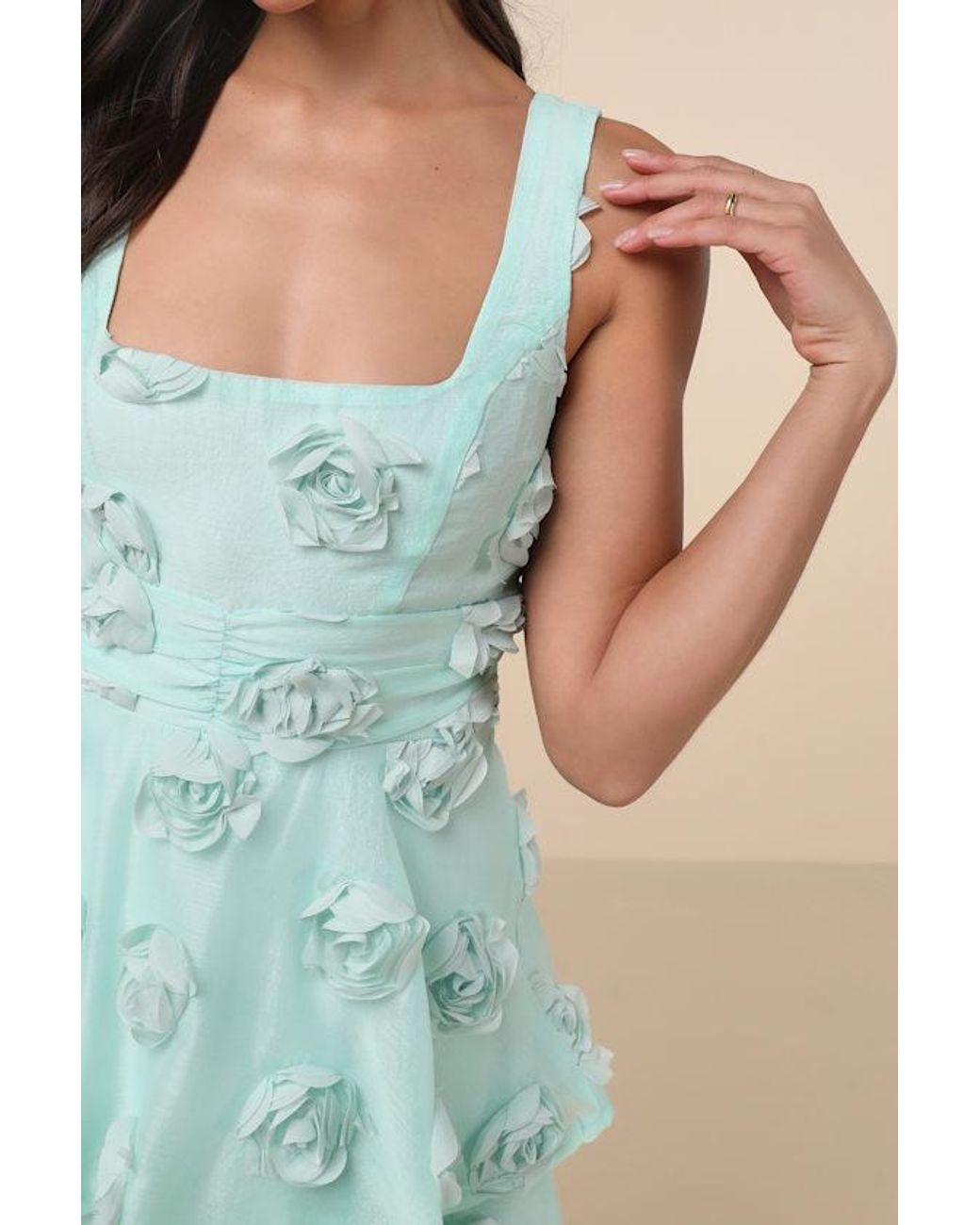 Lulus Green Exceptional Entrance Mint Sleeveless Tiered Rosette Midi Dress