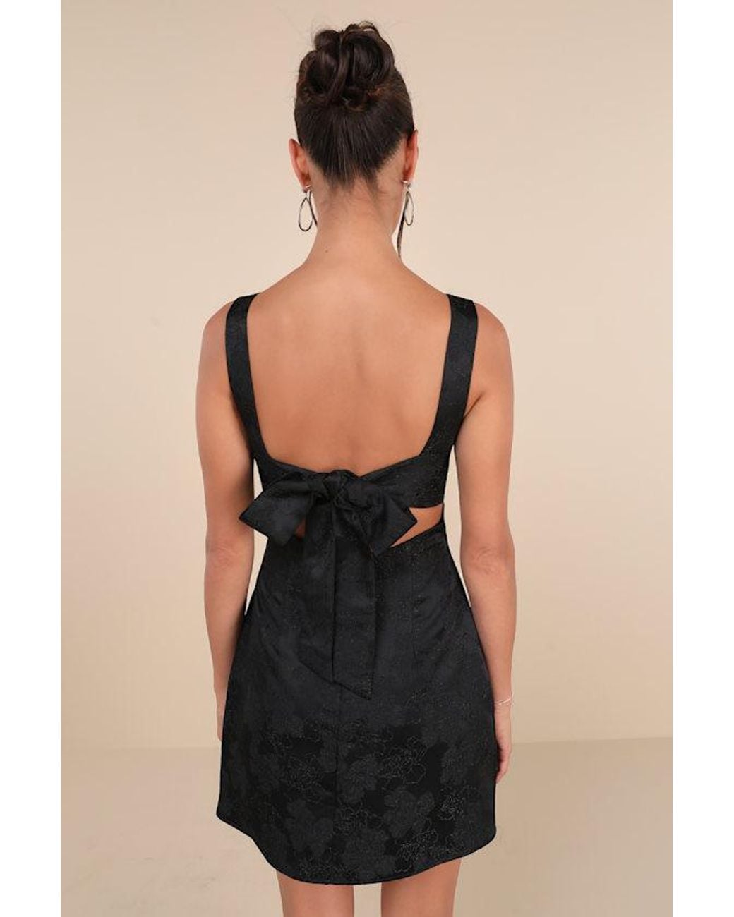 Lulus Black Perfectly Flirtatious Floral Jacquard Tie-Back Mini Dress