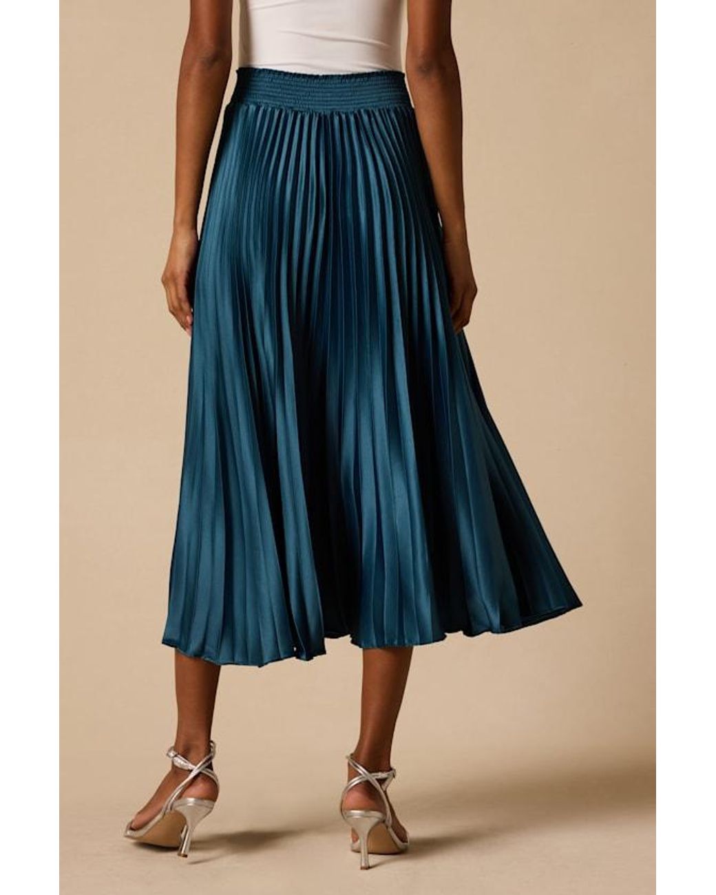 Lulus Blue Sophisticated Vision Satin Pleated Midi Skirt