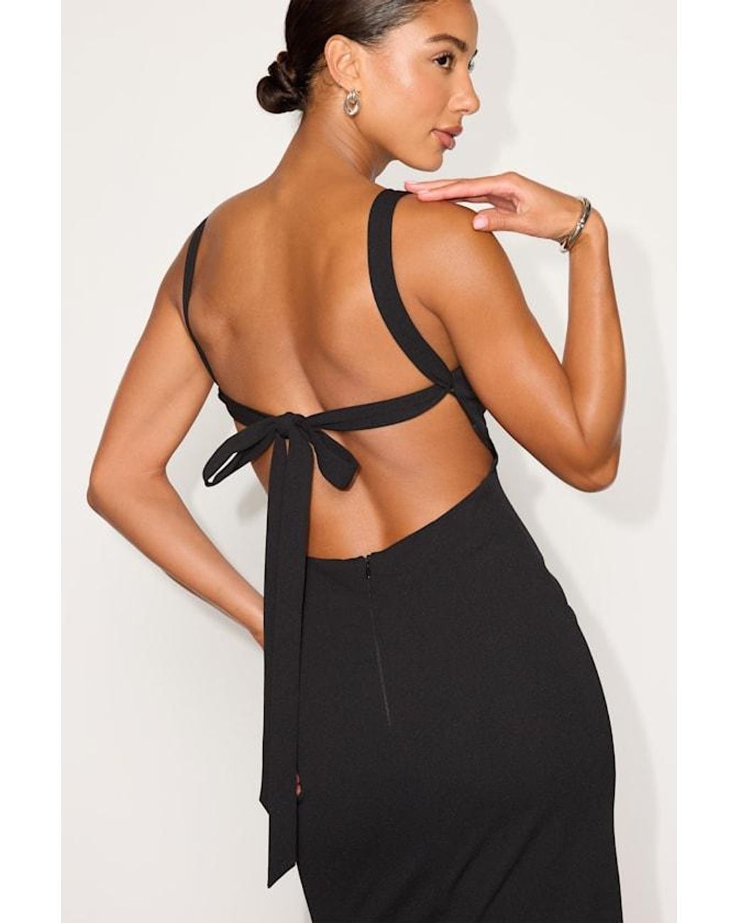 Lulus Black Samina Ponte Knit Tie-Back Midi Dress