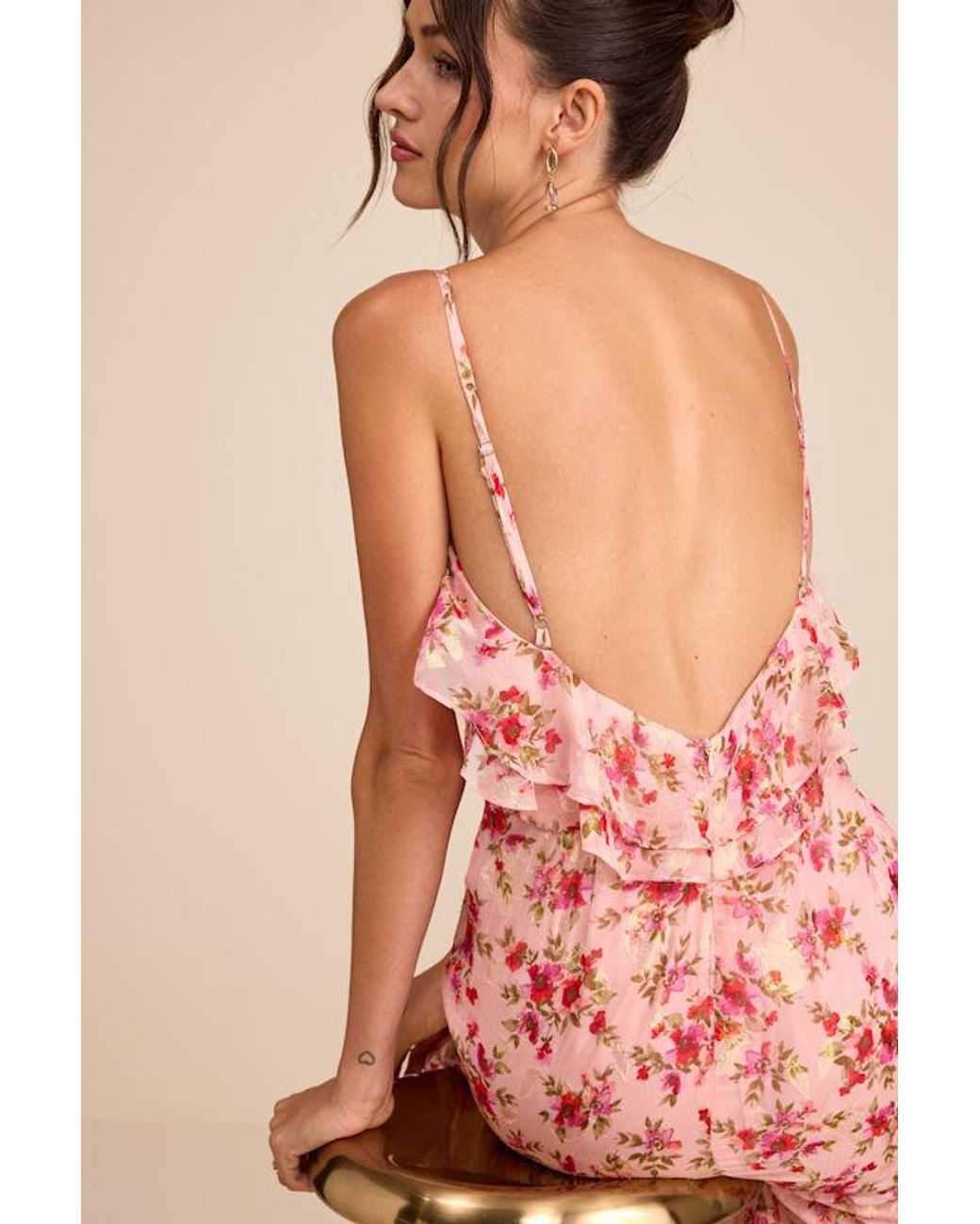 Lulus Pink Tameron Floral Ruffled High-Low Maxi Dress