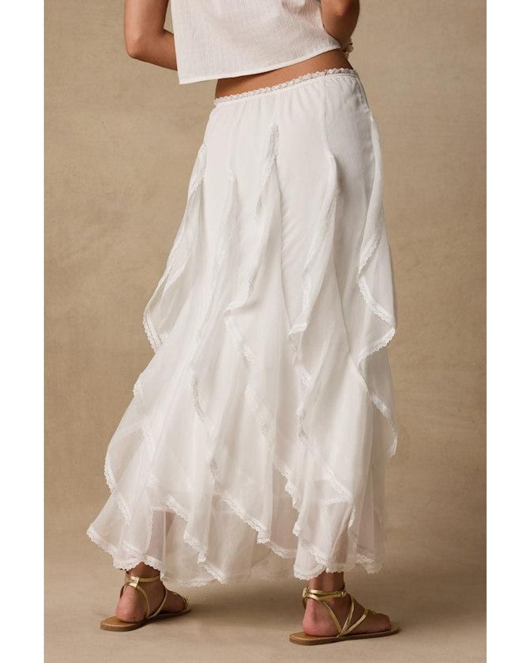 Lulus Natural Tina Ruffled Maxi Skirt