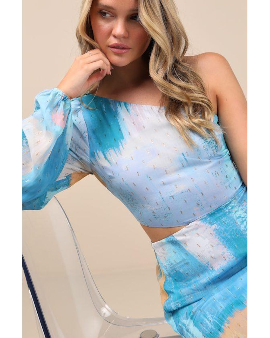 Lulus Blue Faria Multi Abstract Metallic Clip Dot Midi Dress