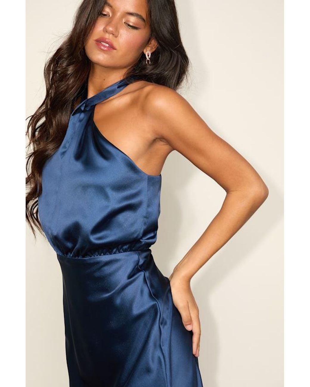 Lulus Blue Jacey Satin Halter Midi Dress