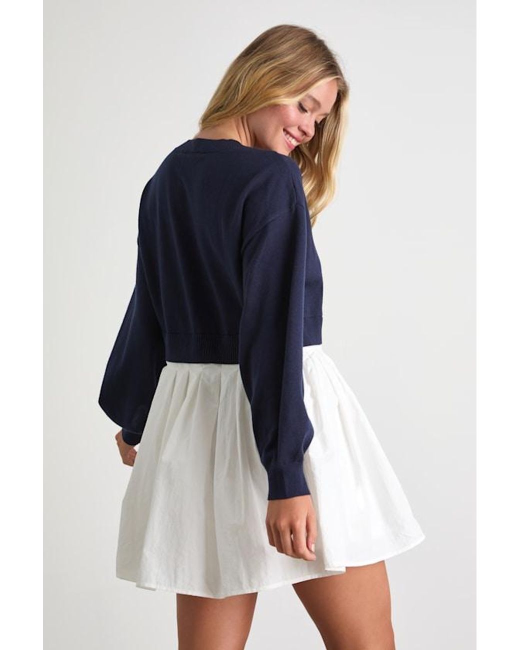 Lulus Blue Contemporary Comfort Layered Pleated Sweater Mini Dress