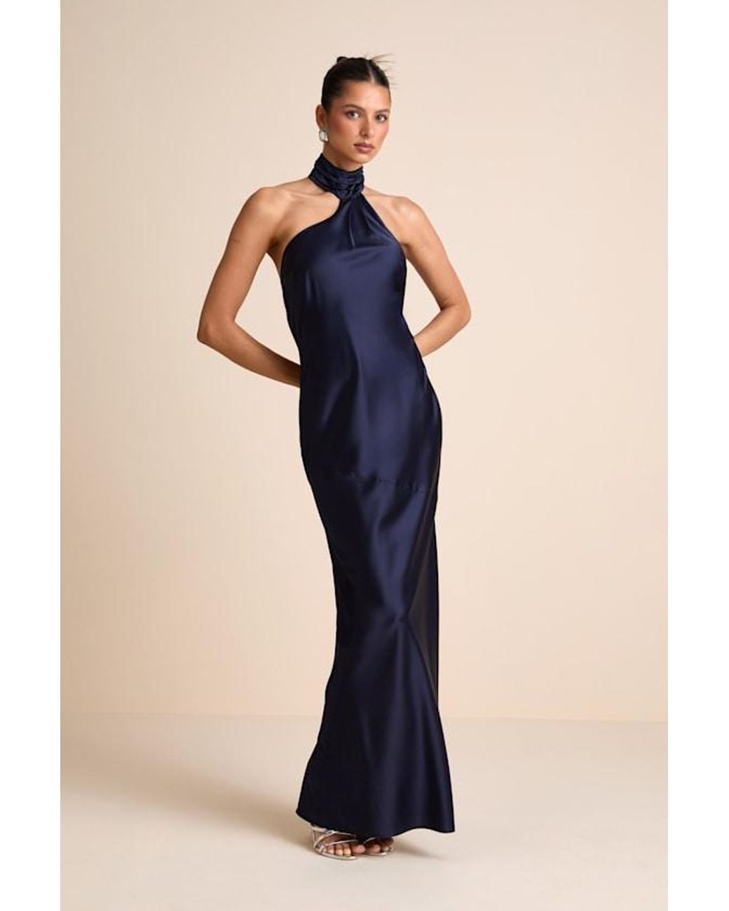 Lulus Blue Madalena Satin Cowl Back Maxi Dress