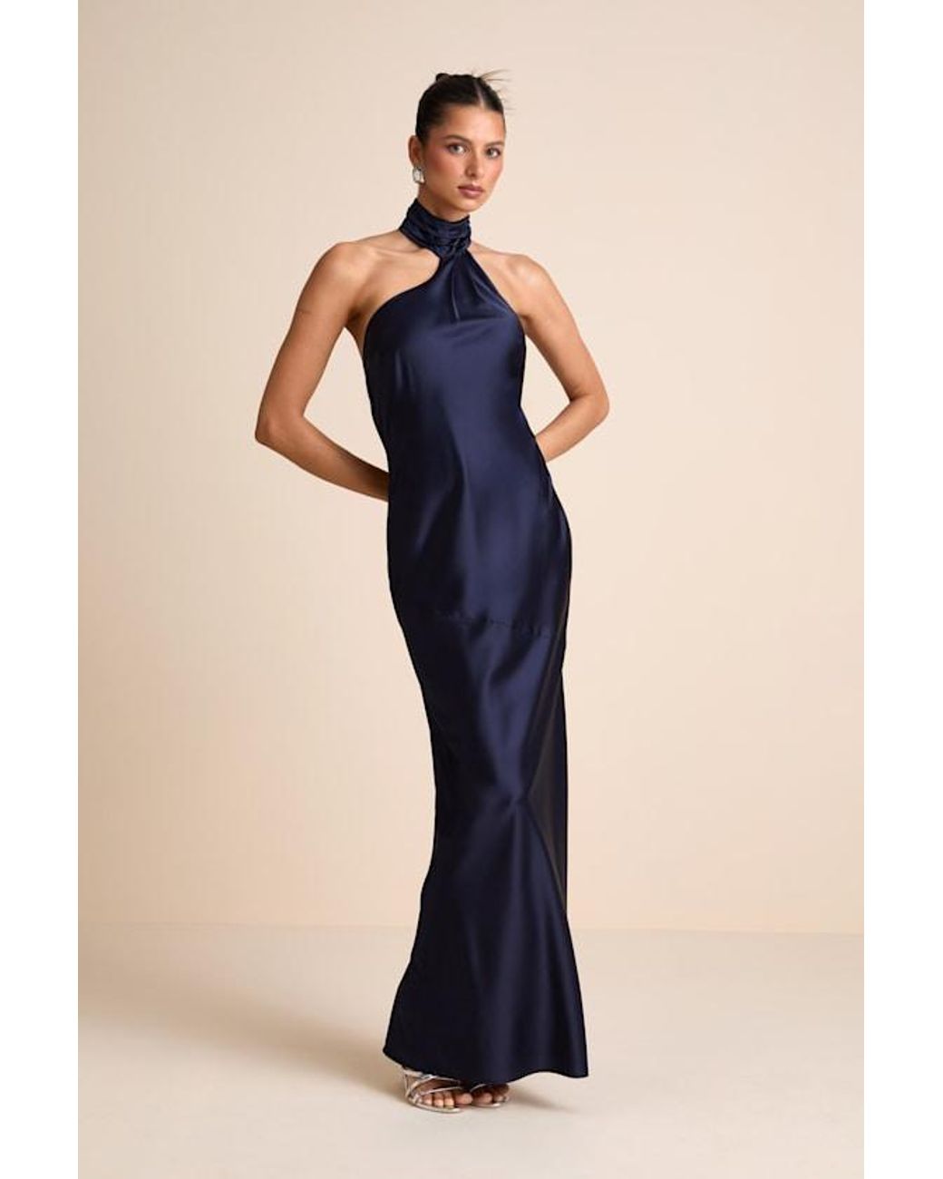 Lulus Madalena Satin Cowl Back Maxi Dress in Blue | Lyst
