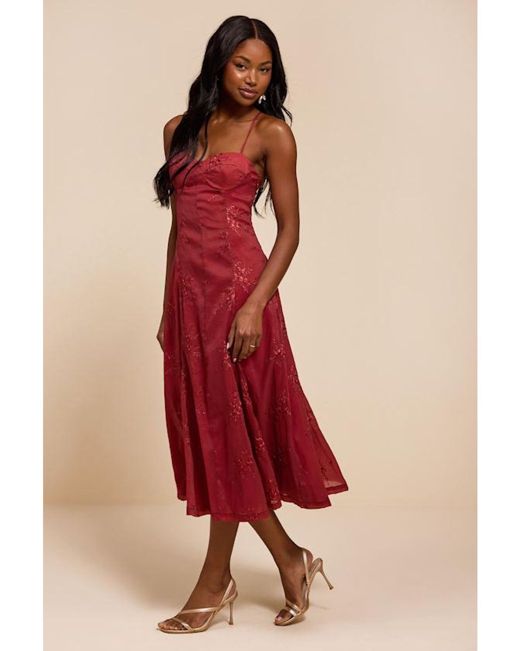 Lulus Ailene Embroidered Bustier Midi Dress