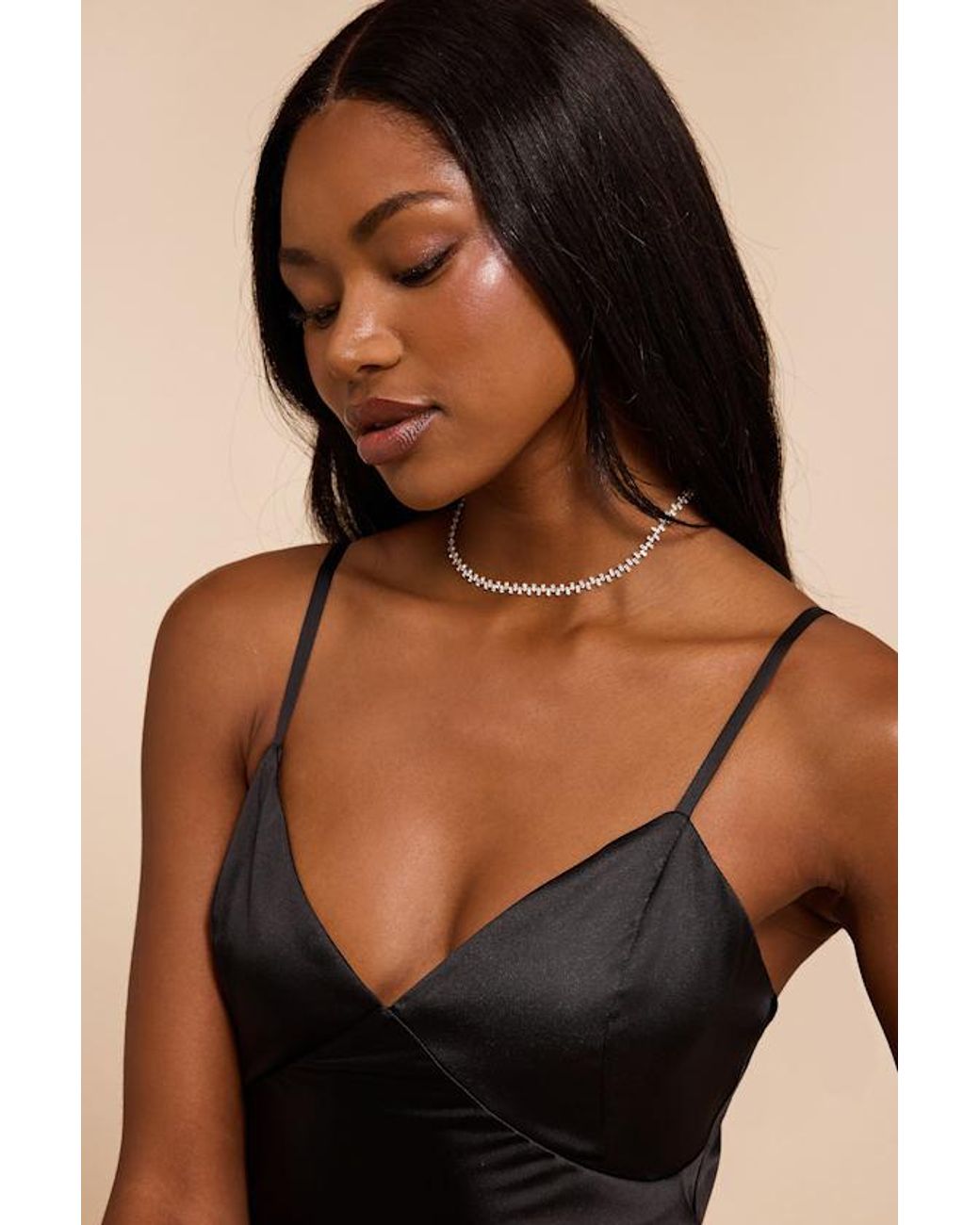 Lulus Black Praise Rhinestone Choker Necklace