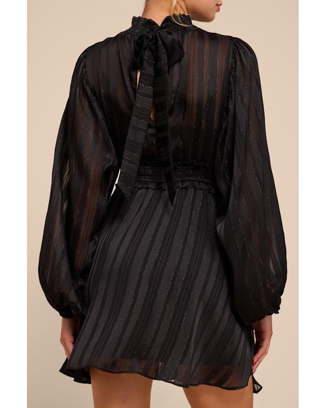 Lulus Black Andie Striped Mock Neck Mini Dress