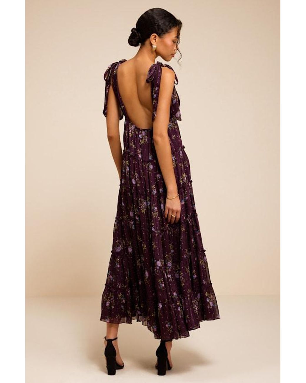Lulus Purple Daylin Plum Floral Tie-Strap Midi Dress