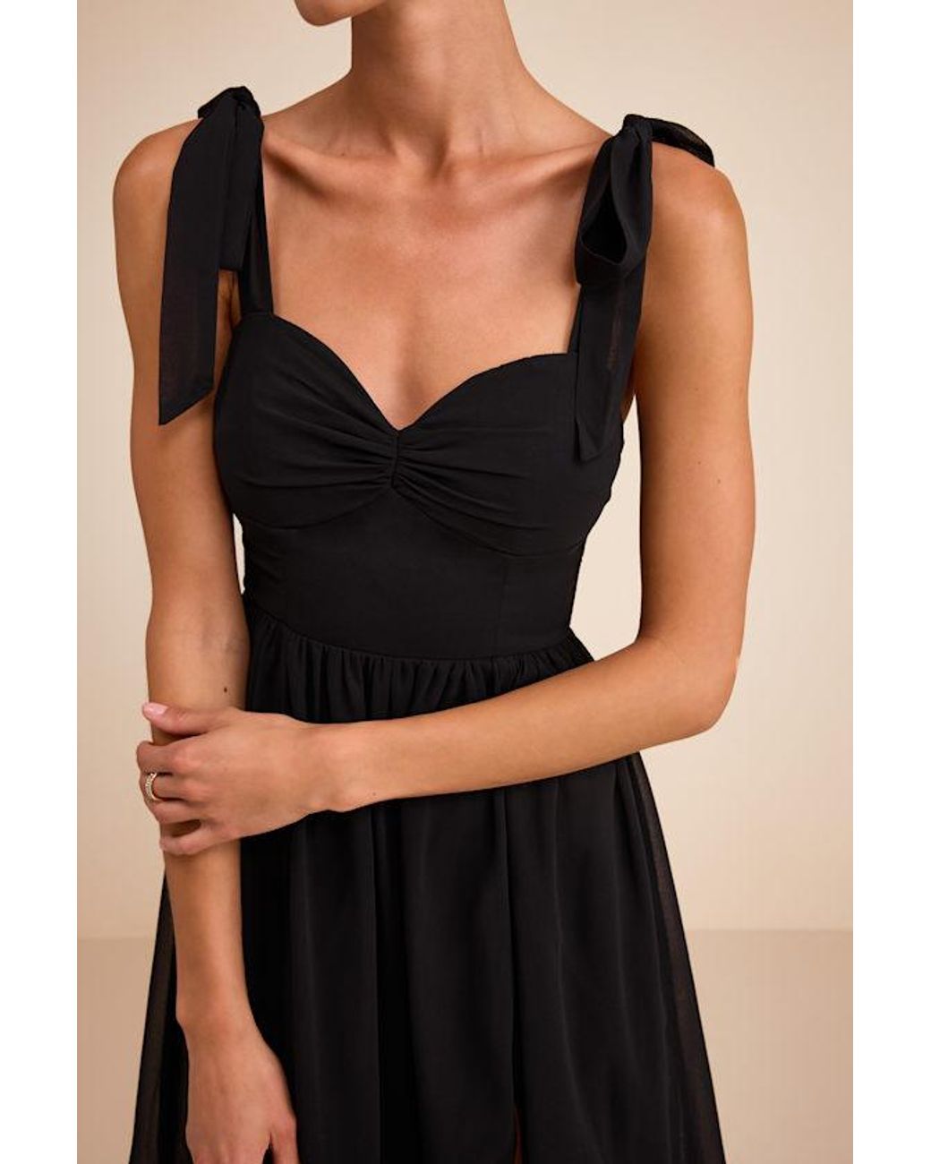 Lulus Black Radiant Charisma Chiffon Ruched Tie-Strap Maxi Dress