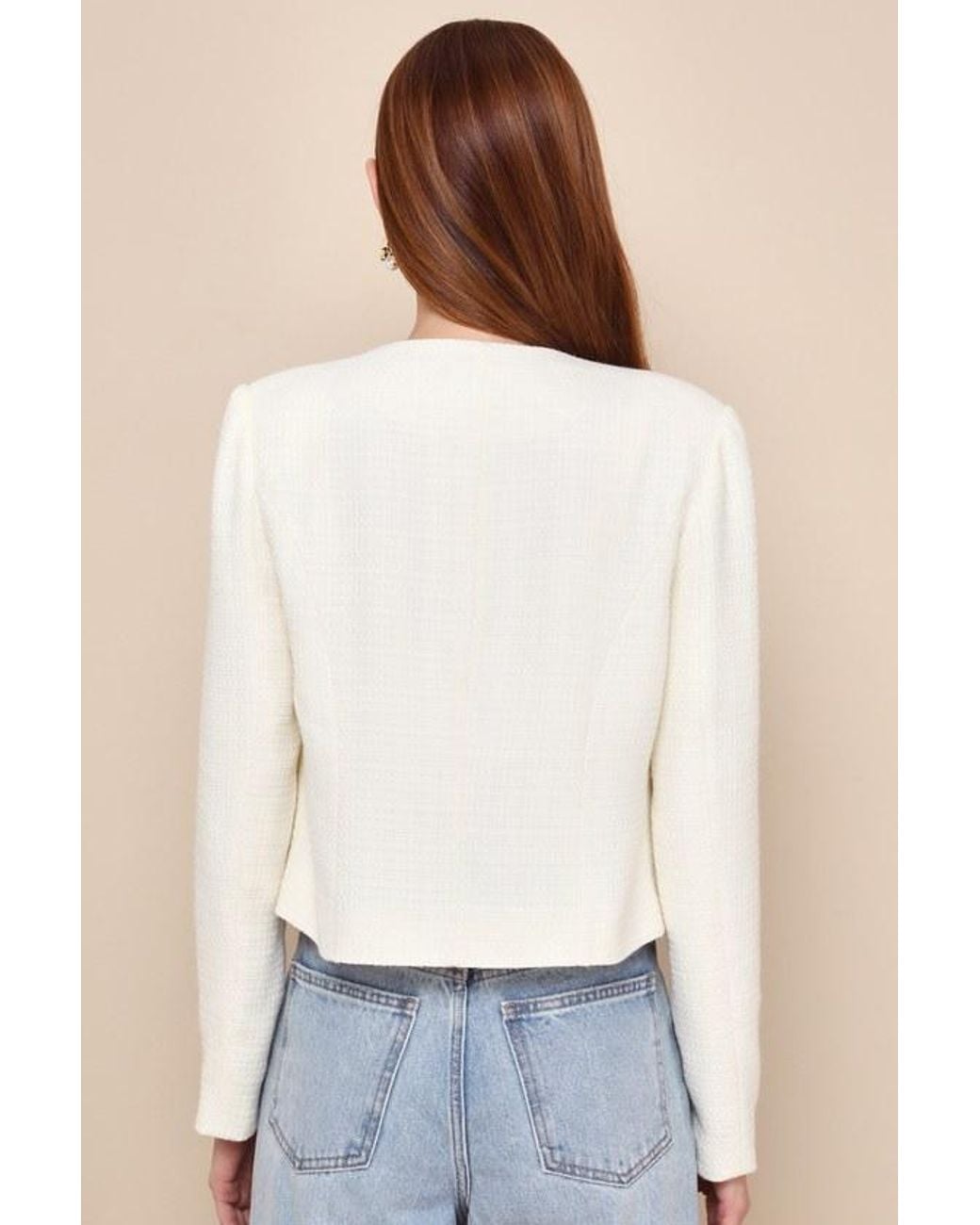 Lulus White Undeniably Poised Cream Tweed Crew Neck Button-Front Blazer