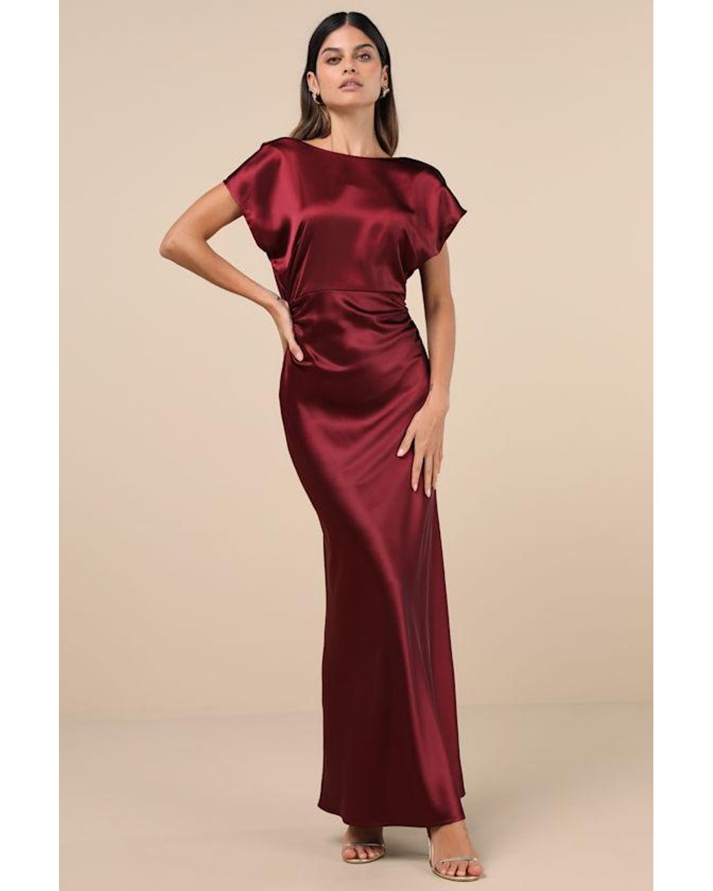 Lulus Red Captivating Presence Satin Cowl Back Maxi Dress
