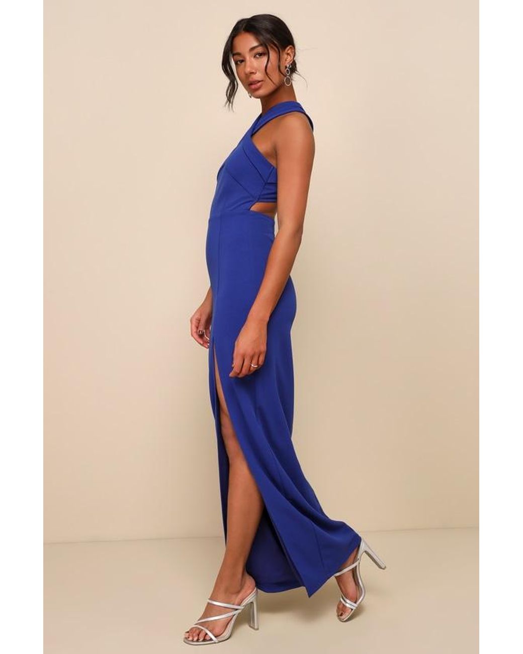 sachin and babi light blue dress Living High Black & White Halter-Neck Split Maxi Dress – Club L London main image 0