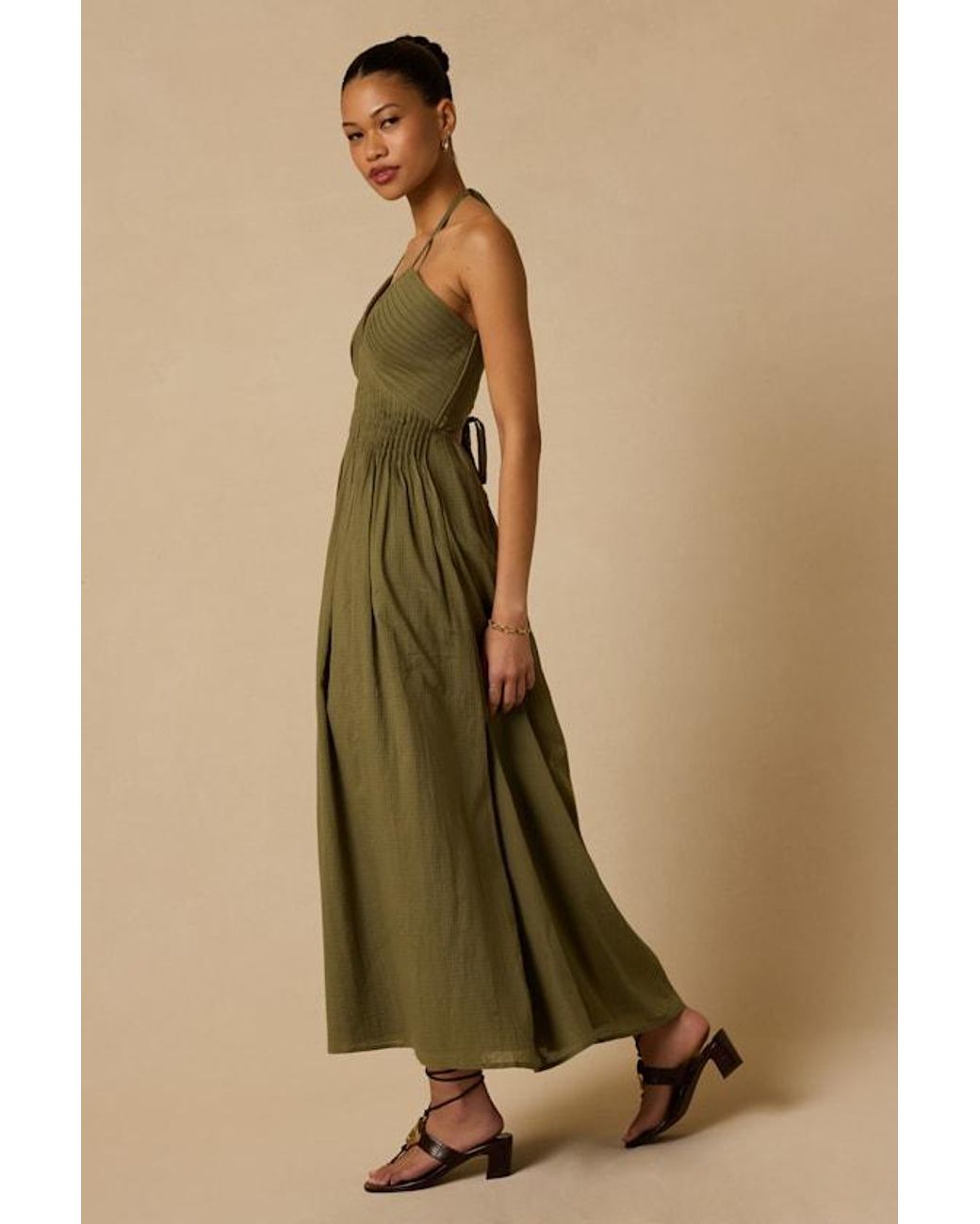 Lulus Green Kylene Pleated Halter Maxi Dress