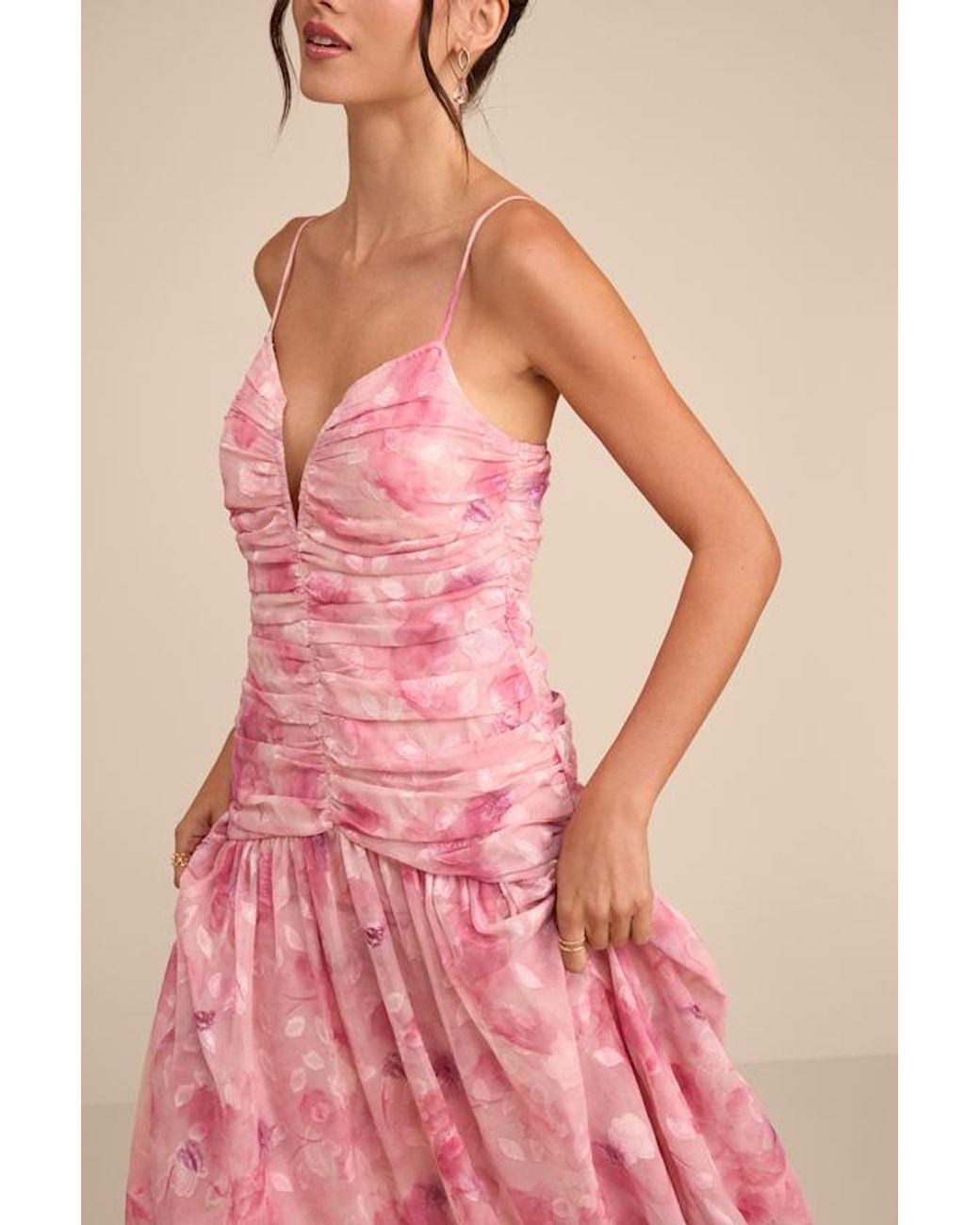 Lulus Pink Payton Floral Burnout Drop Waist Maxi Dress