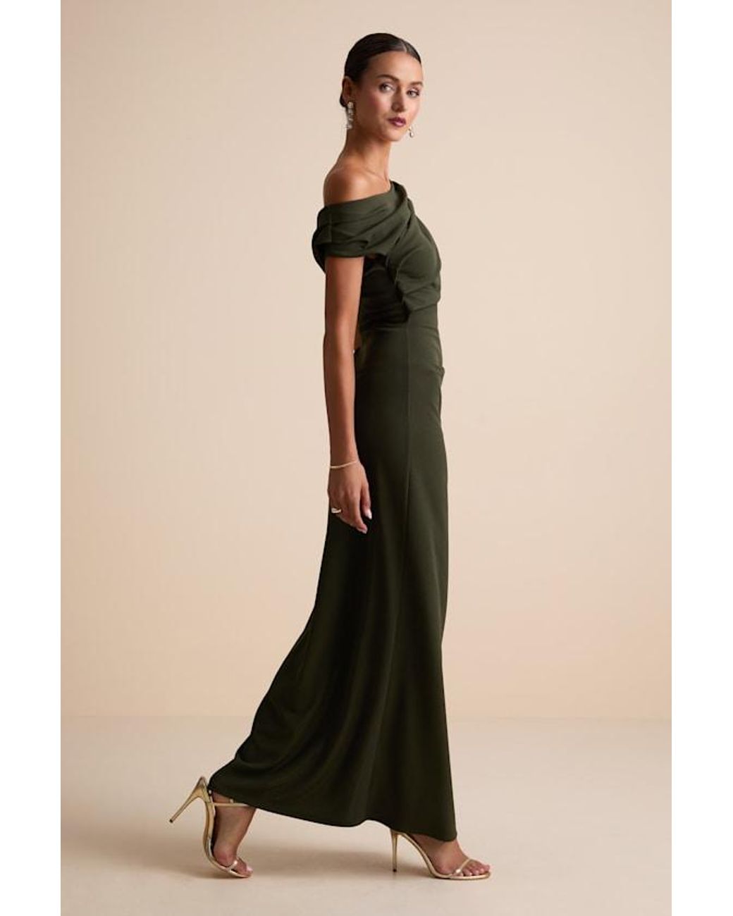 Lulus Green Janine Dark Asymmetrical Maxi Dress