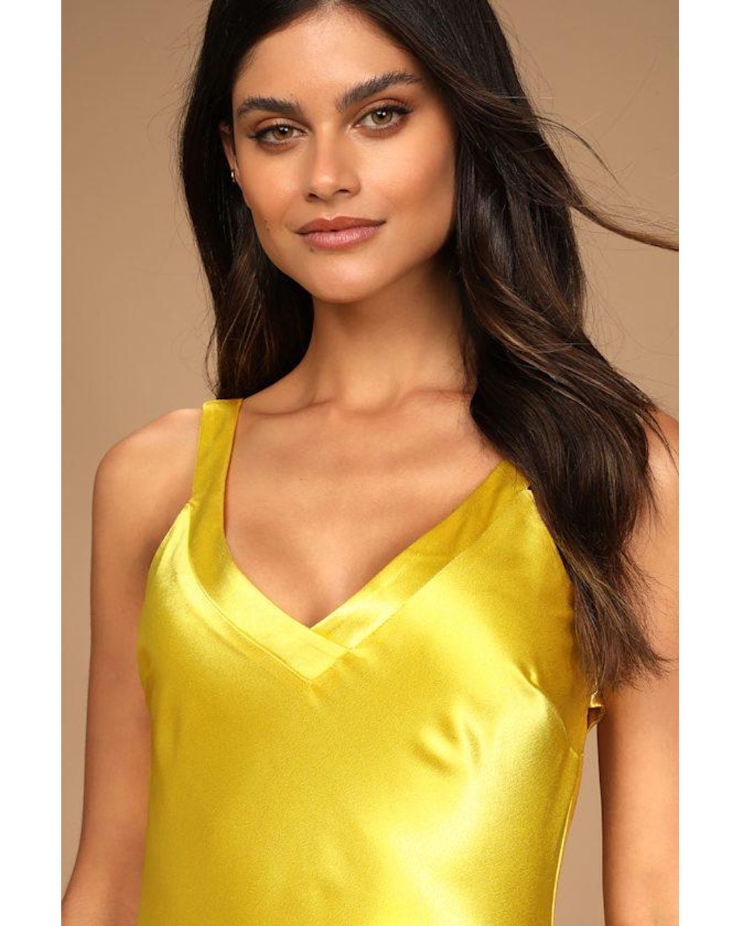 Lulus Yellow Perfectly Classy Satin Strappy Maxi Dress
