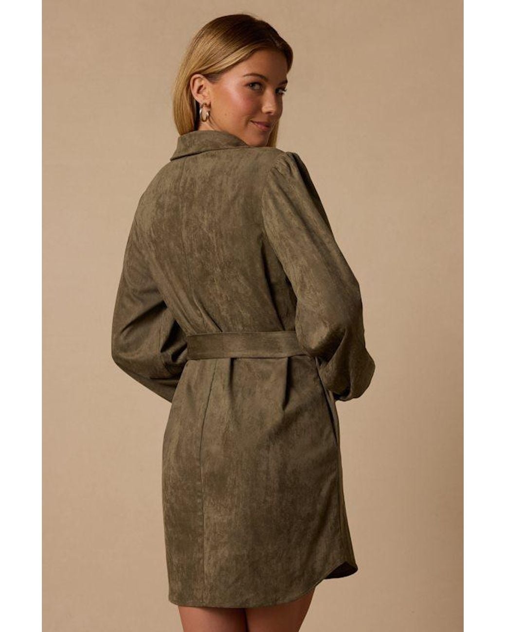 Lulus Green Sadie Suede Shirt Dress