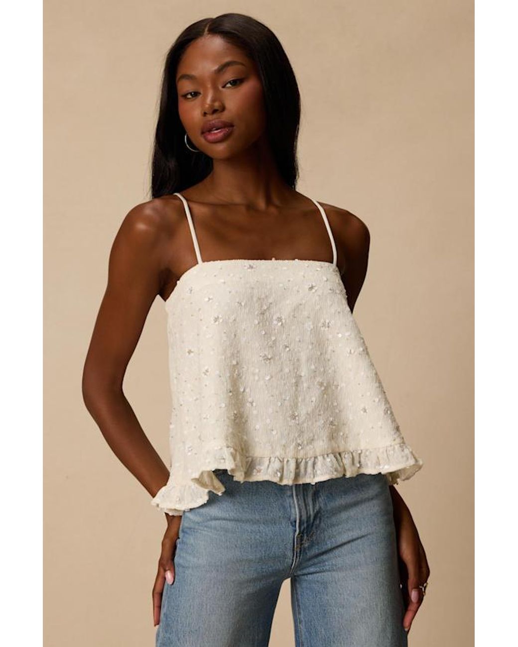 Lulus Natural Junya Sequin Bow Cami Top