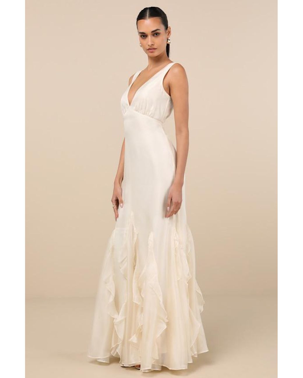 chinese dress ladies Lulus Bryson Ruffled Embroidered Sequin Maxi Dress In Ivory/Pink  Infinity  Raine
