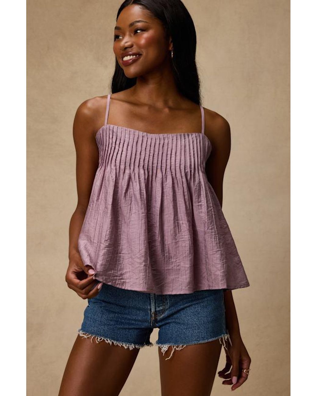 Lulus Purple Lecky Pleated Babydoll Tank Top