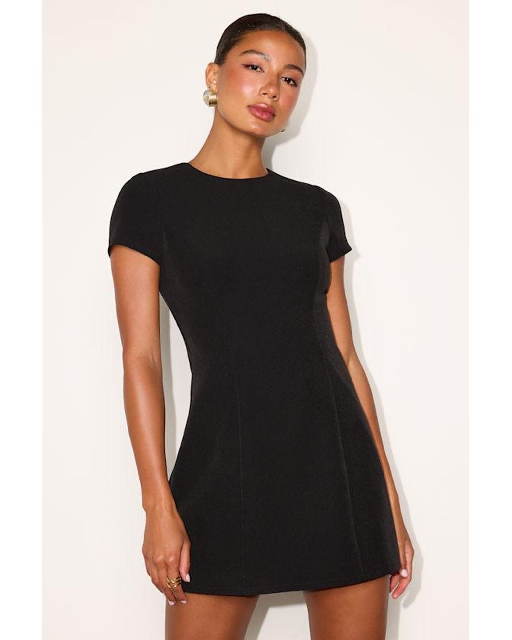 Lulus Black Renetta Ponte Knit Short Sleeve Mini Dress
